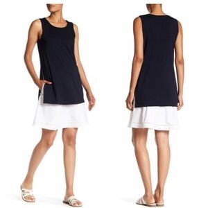 Theory Malkan Monochrome Black & White Sleeveless Tee Dress Size Large EUC
